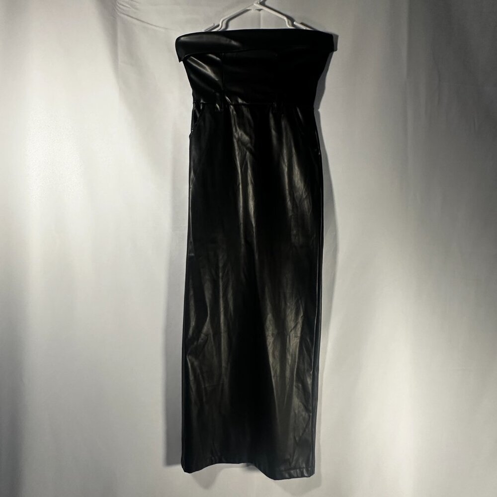Shein Black Faux Leather Strapless Maxi Dress S